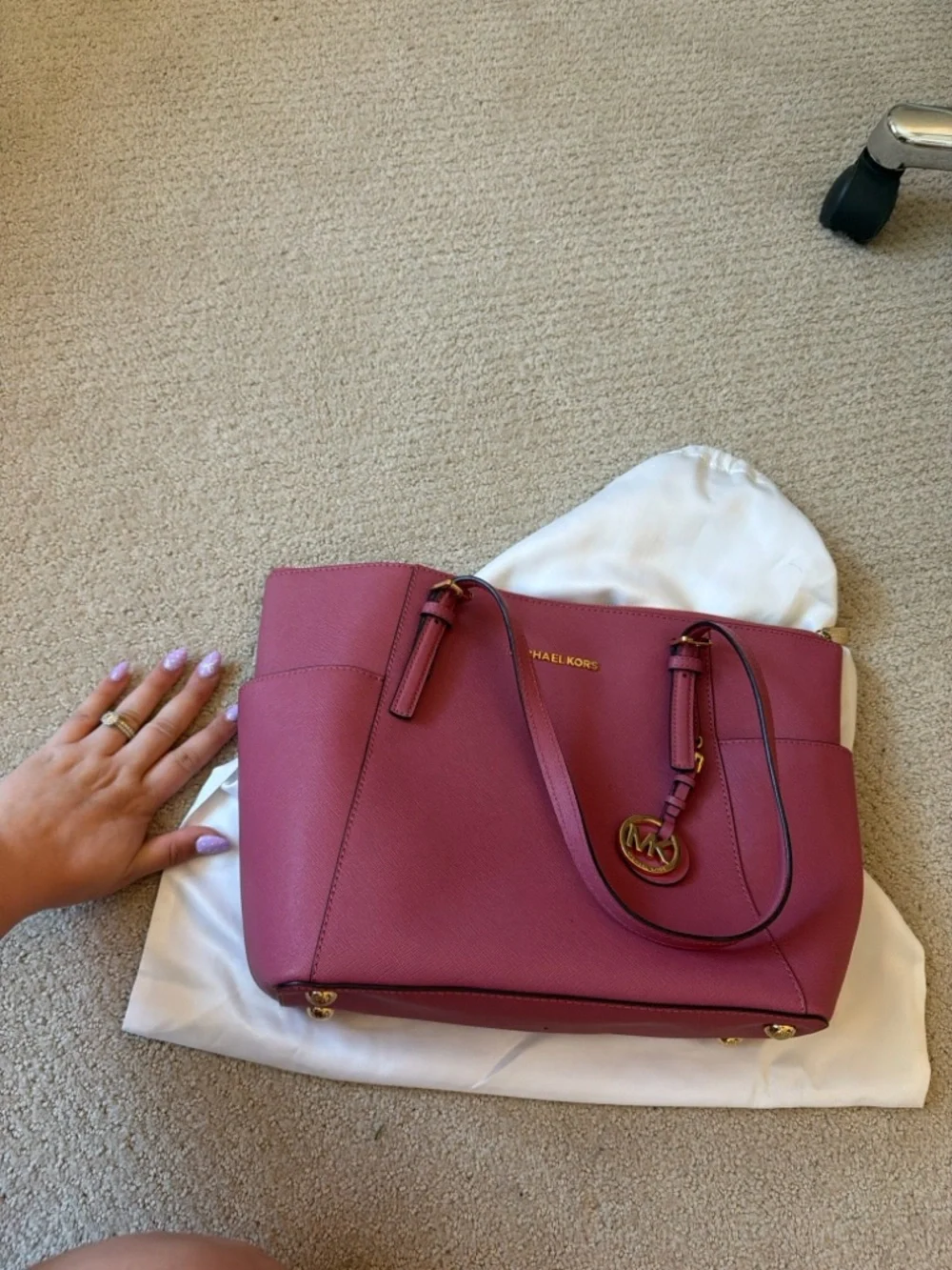 Michael Kors Rose Pink Saffiano Leather Tote with Gold Hardware